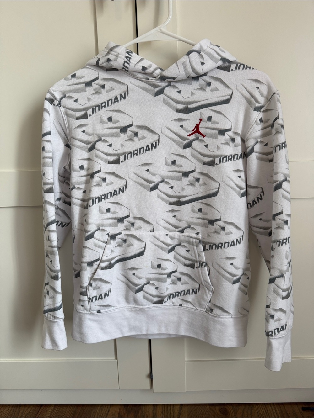 Jordan boys White Allover Logo Pullover Hoodie Large